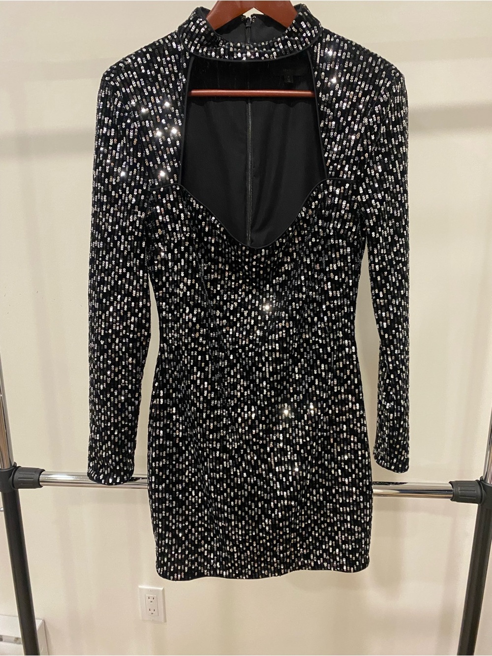 Michael Costello Black Sequin Long-Sleeve Mini Dress